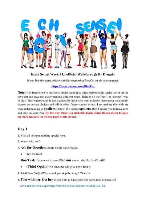 Ecchi Sensei Week 1 Unofficial Walkthrough By Dvnasty .